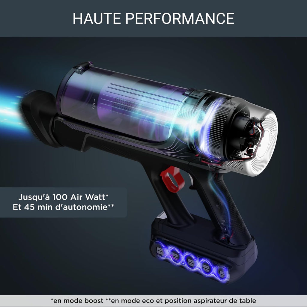 Rowenta X-Force Flex 9.60 Allergie Aspirateur balai sans fil, Filtration Anti-Allergènes, Puissant 100AW, Ultra Léger, Autonomie 45min RH2038WO, Noir / Violet