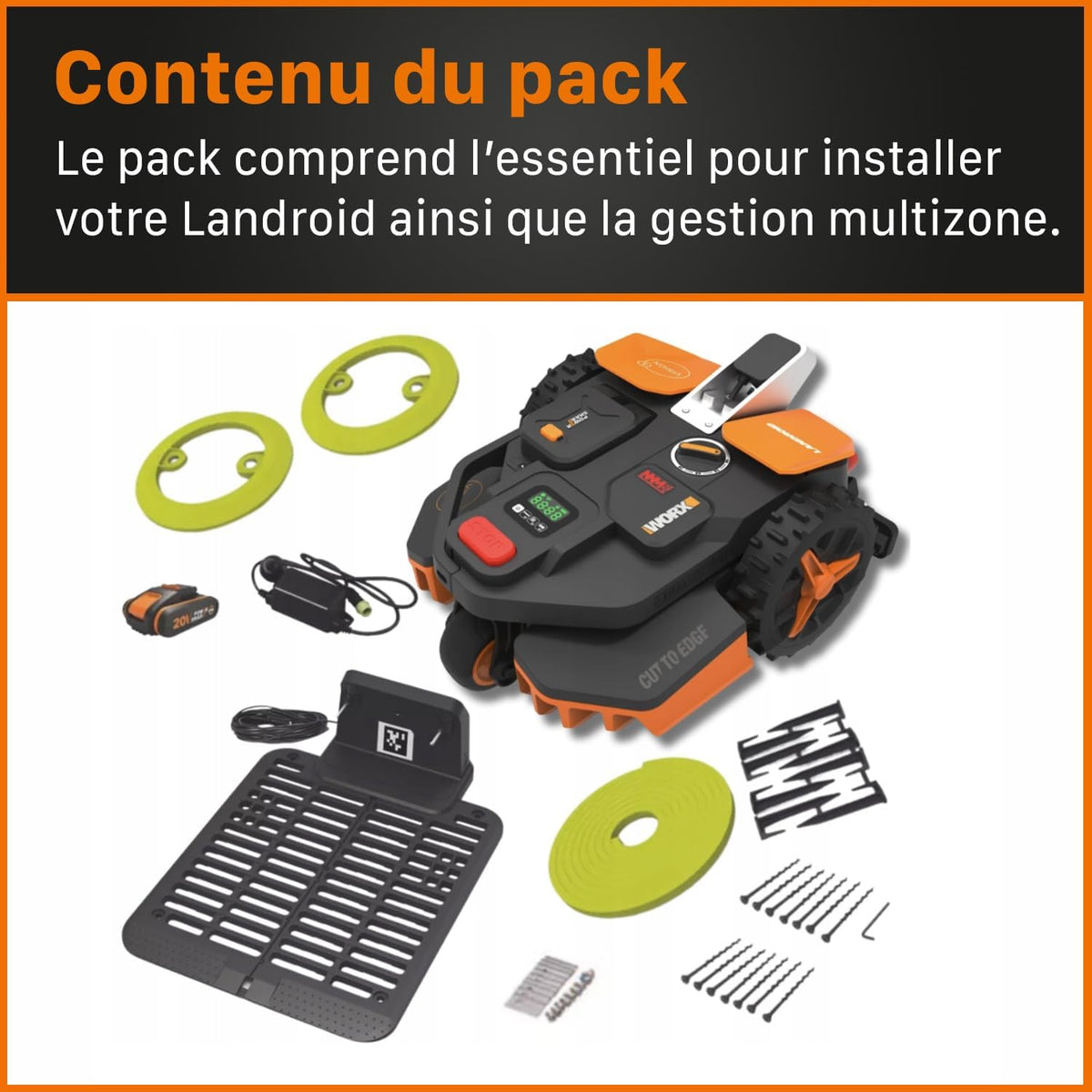 WORX LANDROID Vision WR206E.1, Robot Tondeuse sans Fil périphérique 600 m2 Surf.Max 700 m2, Installation en 30 Min, Caméra 4K + IA Adaptative, évite Tous Les Obstacles, Coupe des Bordures, Multizone