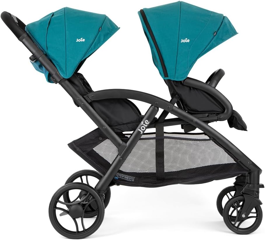 Joie - Evalite? Duo - Poussette Double Légère - Siège Arrière Inclinable à Plat - Compatible Sièges Auto Et Nacelles - Suspension 4 Roues - Harnais 5 Points SoftTouch - Dès la naissance