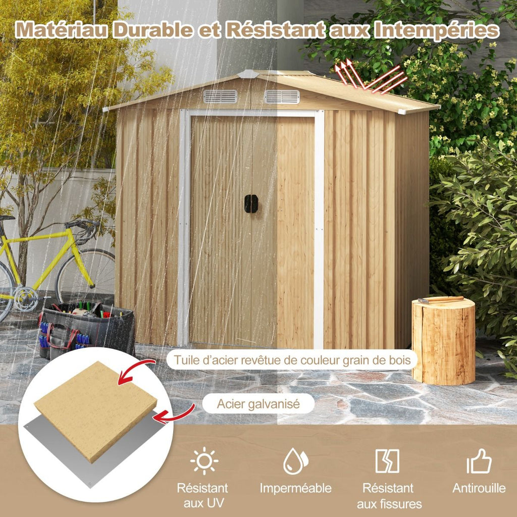 Abri de Jardin 2.3©O en Acier Galvanisé Anti-UV 196x142x186cm Cabane de Jardin Exterieur 3.7m3 avec Porte Coulissante Rampe Naturel
