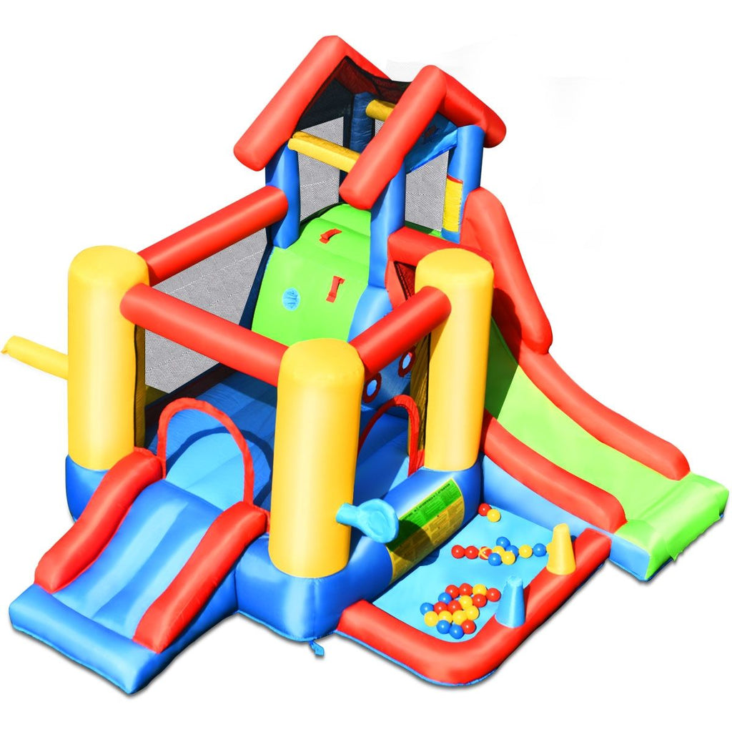Chateau Gonflable 7 en 1 pour Enfant 3-10 Ans Toboggans Capacité 135kg en Tissu Oxford 356x289x233cm Multicolore