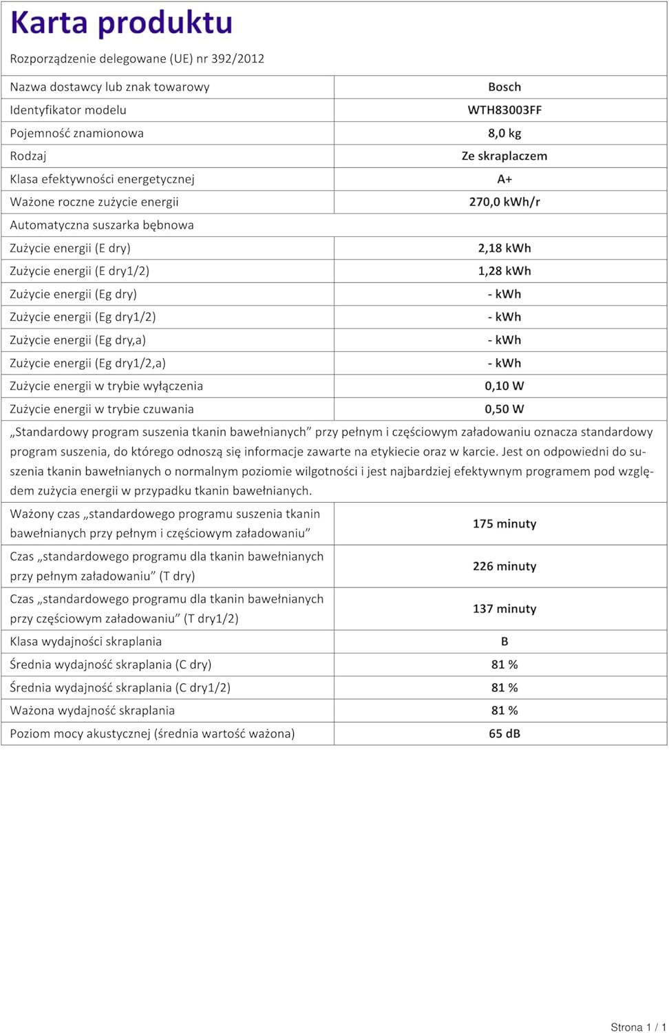 Bosch WTN85V07FF Sèche linge à condensation Série 4 - Silencieux - Pose Libre - 7kg - 112 L - Blanc
