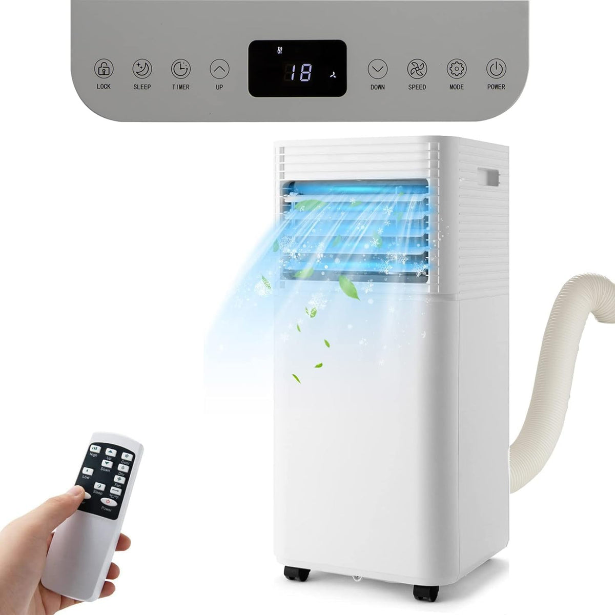 GOPLUS Climatiseur Mobile 9000BTU 2,6kW, Climatiseur 4 en 1 Fonction de Refroidissement, Déshumidification, Ventilation, Mode Nuit, Minuterie 24H, Contr?le Télécommande/écran, 20©O, Noir, R290