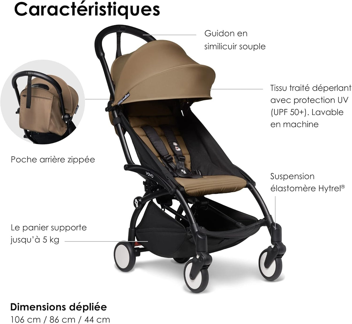 Poussette BABYZEN YOYO2 6+ (Cadre noir + pack couleur Aqua) - Comprend un harnais, un dossier, des arceaux de capote, une bandoulière, un coussin d’assise, et une capote assortie