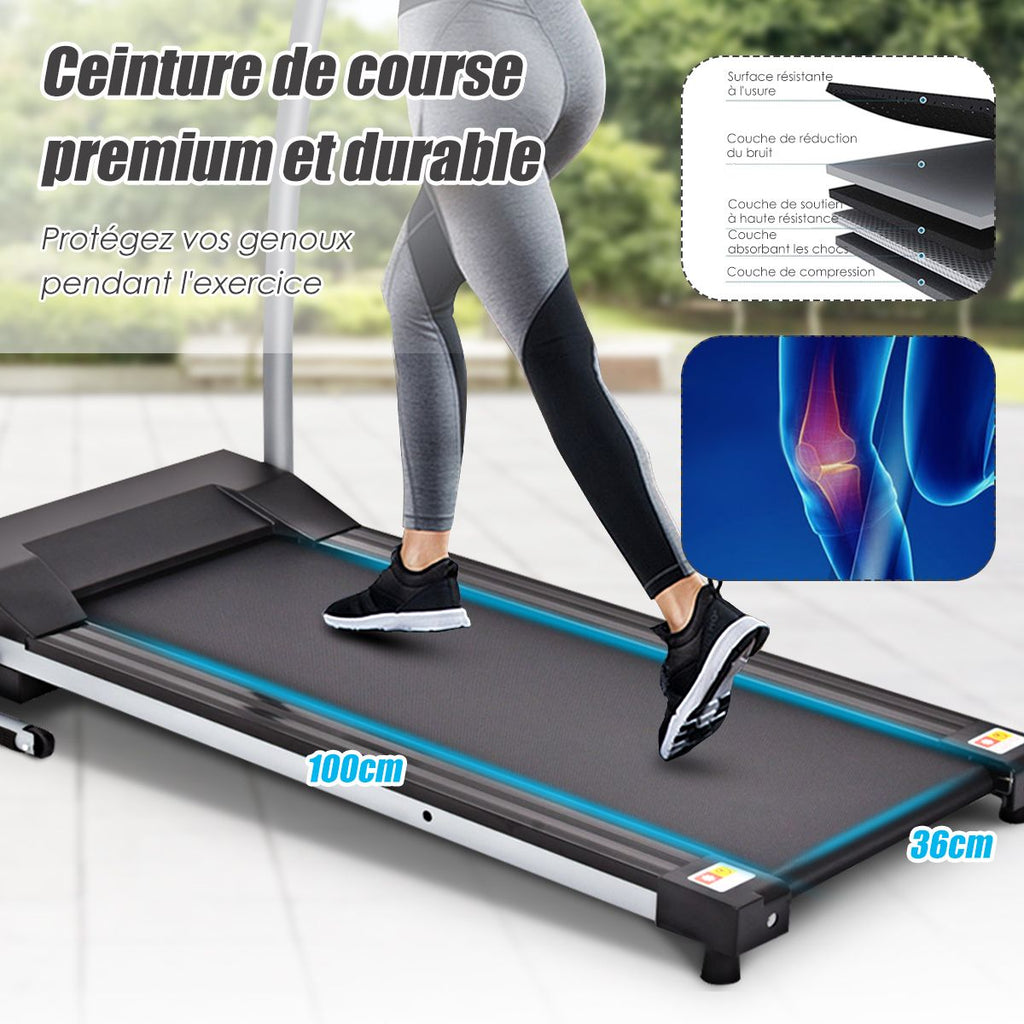 Tapis de Course électrique Pliable avec écran et Moniteur de Fréquence Cardiaque avec Vitesse de 1 à 10 km/h et 12 Programmes Noir