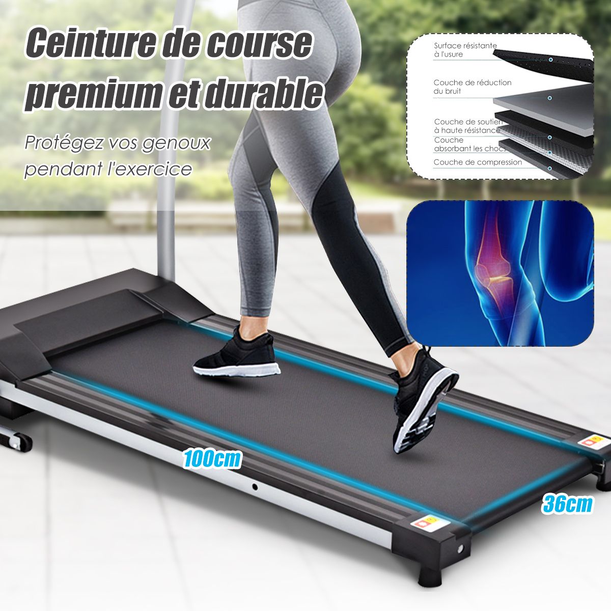 Tapis de Course électrique Pliable avec écran et Moniteur de Fréquence Cardiaque avec Vitesse de 1 à 10 km/h et 12 Programmes Noir
