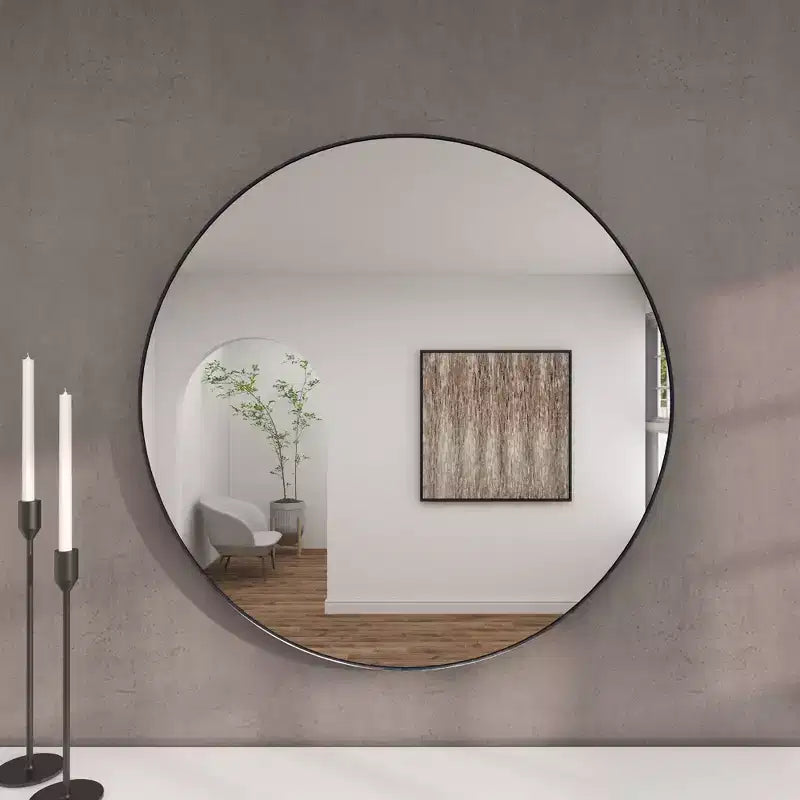 36 runder Wandspiegel aus Holz im modernen Stil