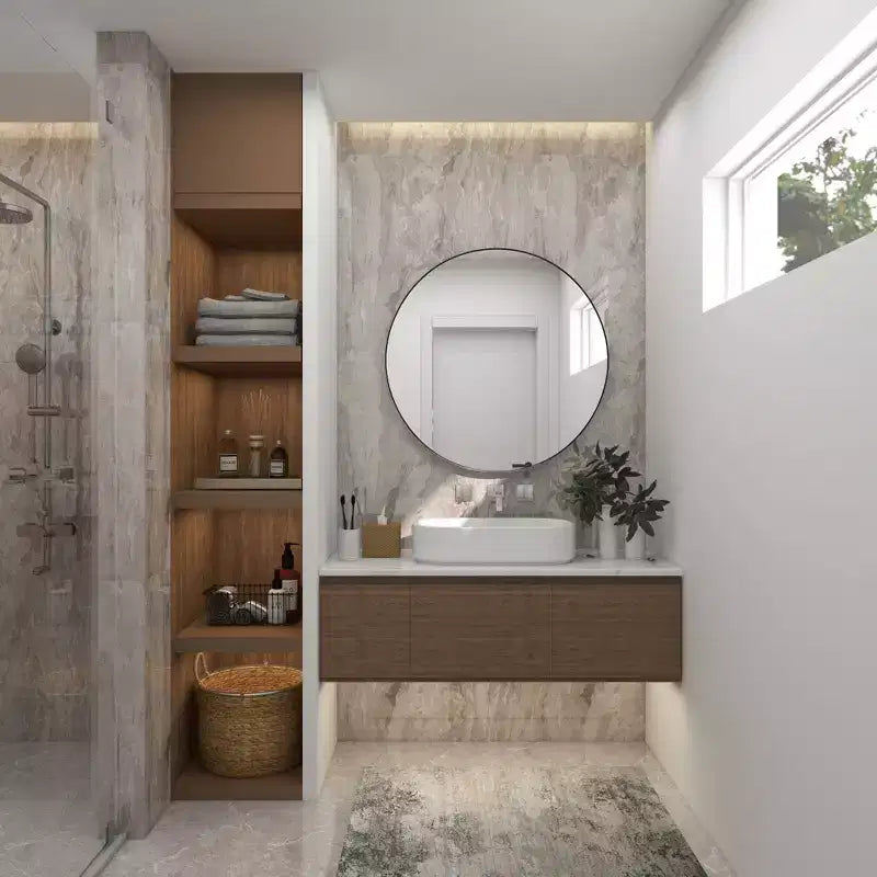 36 runder Wandspiegel aus Holz im modernen Stil