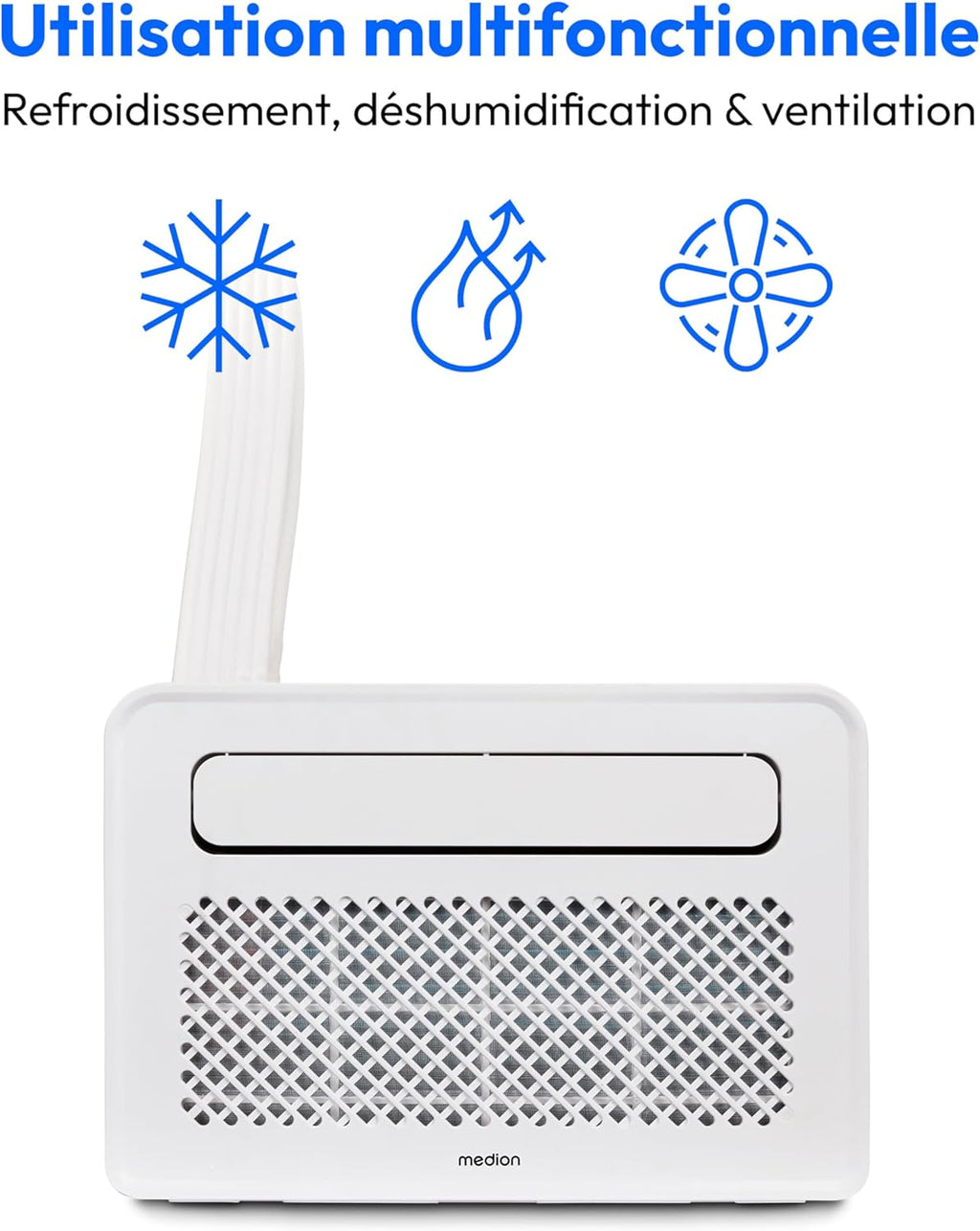 MEDION Smart Climatiseur Split P502 (5000 BTU, 3-en-1, Refroidir, Déshumidification, Ventilation, pour caravane, camping-car, kit de joint de fenêtre, mode sommeil, contr?le Wifi, écran, MD 37735)