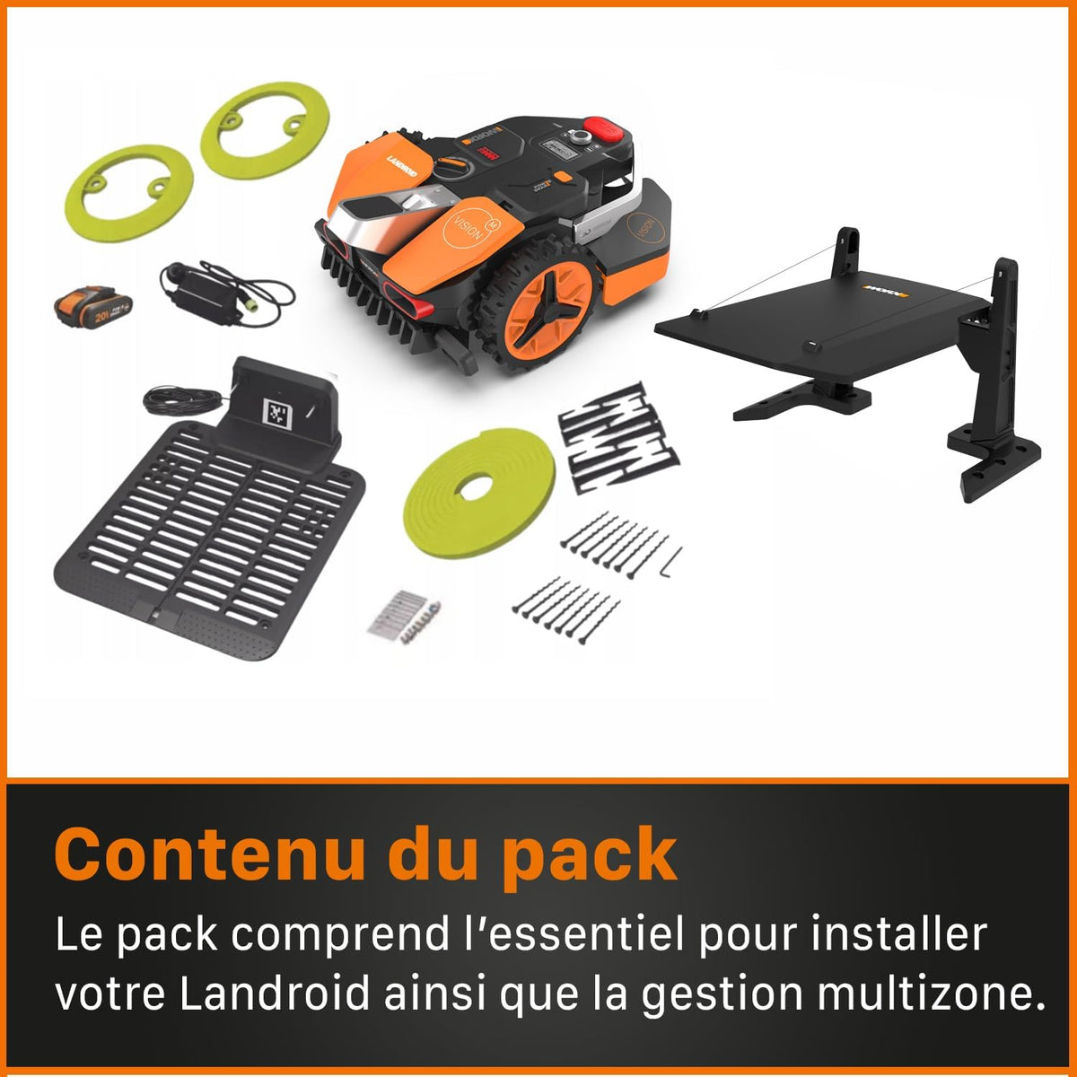 WORX LANDROID Vision WR206E.1, Robot Tondeuse sans Fil périphérique 600 m2 Surf.Max 700 m2, Installation en 30 Min, Caméra 4K + IA Adaptative, évite Tous Les Obstacles, Coupe des Bordures, Multizone