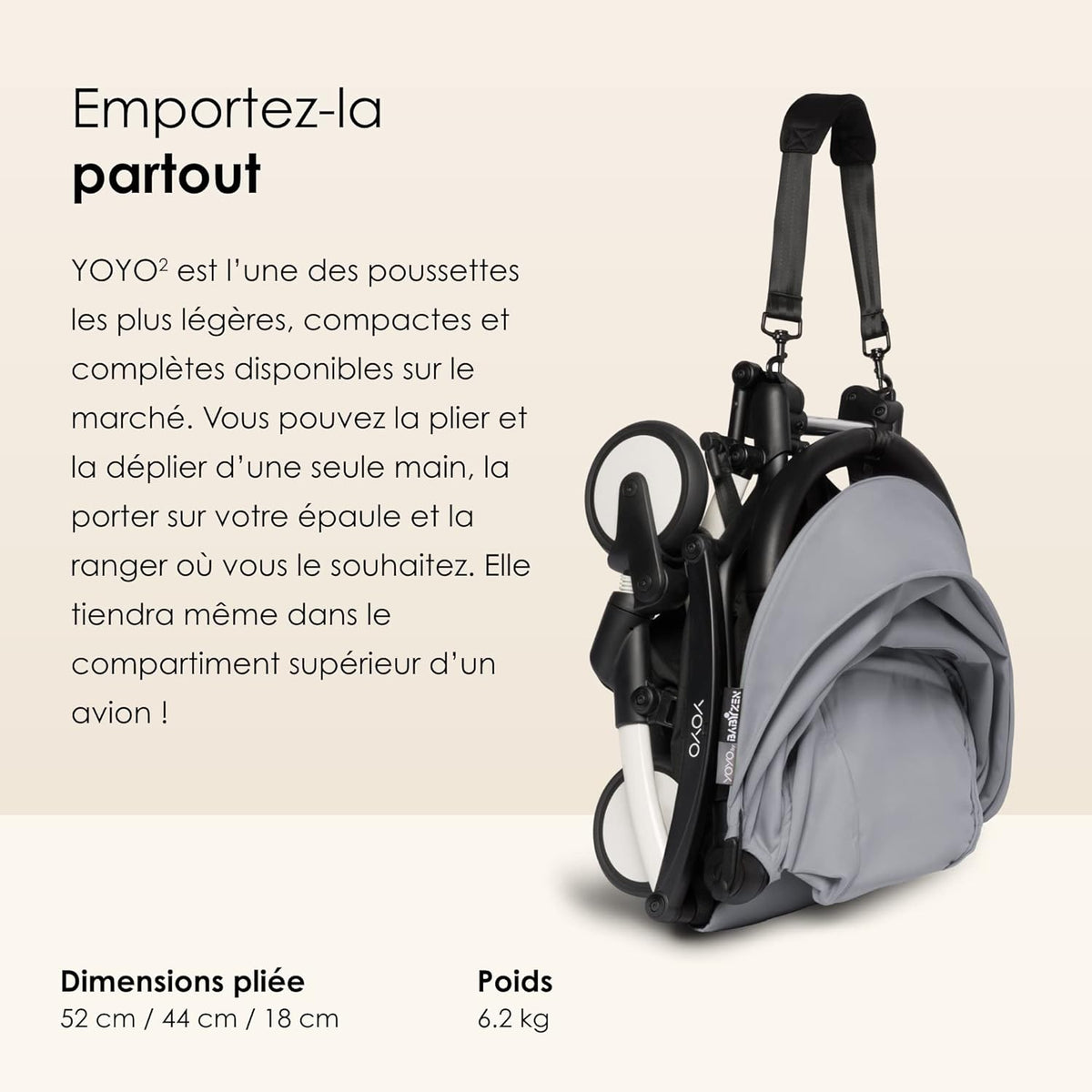 Poussette BABYZEN YOYO2 6+ (Cadre noir + pack couleur Aqua) - Comprend un harnais, un dossier, des arceaux de capote, une bandoulière, un coussin d’assise, et une capote assortie