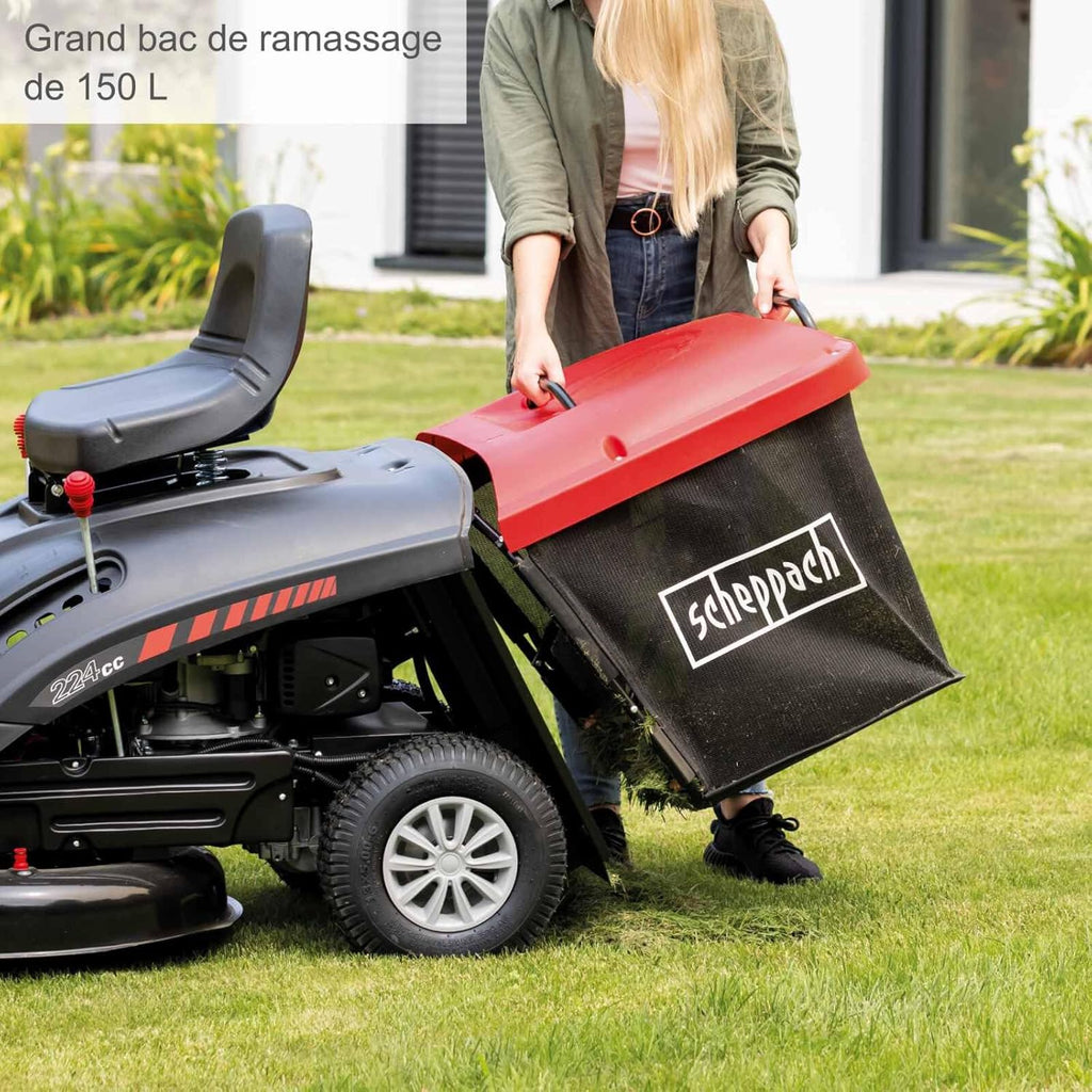 Scheppach Tondeuse à Gazon autoportée MR196-61 – Moteur à Essence 4 Temps 4,8 KW / 6,5 CV – Largeur de Coupe 61 cm – 5 Vitesses – Hauteur de Coupe réglable
