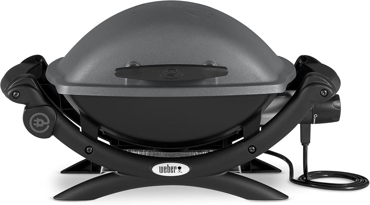 Weber Q1400 Barbecue électrique, surface de cuisson 43 x 32 cm, nomade, grille en fonte émaillée divisée en 2 parties, couvercle et cuve en fonte d'aluminium - Gris foncé (52020053)