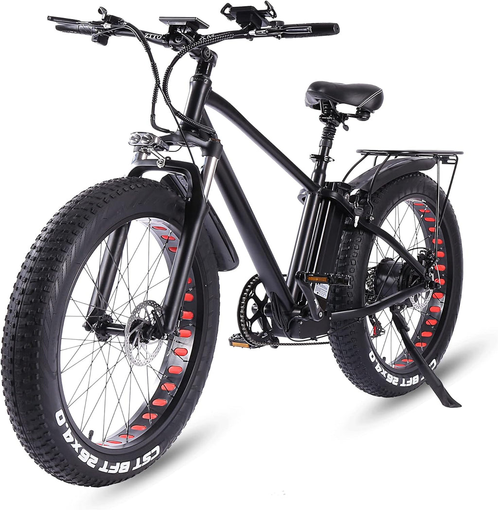 ride66 Vélo électrique VTT pour Homme Adulte, 26 Pouces 21Ah Batterie au Lithium Shimano 7 Vitesses, Vélo Homme Fat Bike Noir XL