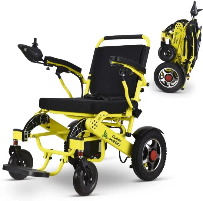 Fauteuil roulant électrique, Culver Mobility Fauteuil roulant électrique pliable léger Fauteuil roulant électrique sans danger, voyage aéronautique approuvé par la FDA (cadeau RAMP en fauteuil roulant gratuit) (argent-17,5 inc)