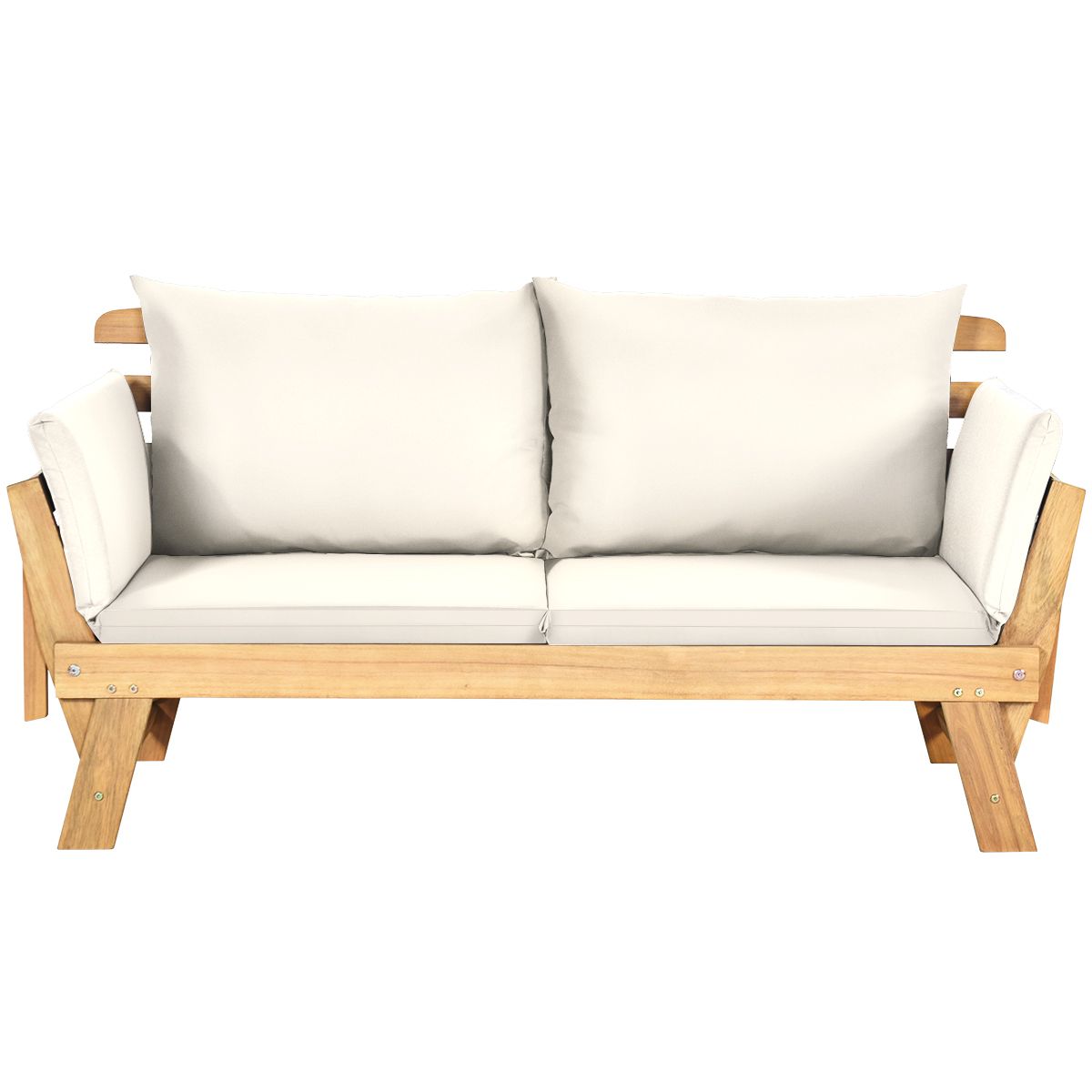 Chaise Longue Convertible avec Coussin Canapé de Jardin 2 en 1 en Bois d’Acacia avec Accoudoir Réglable pour Patio Piscine Jardin Blanc/Gris/Bleu/Rouge