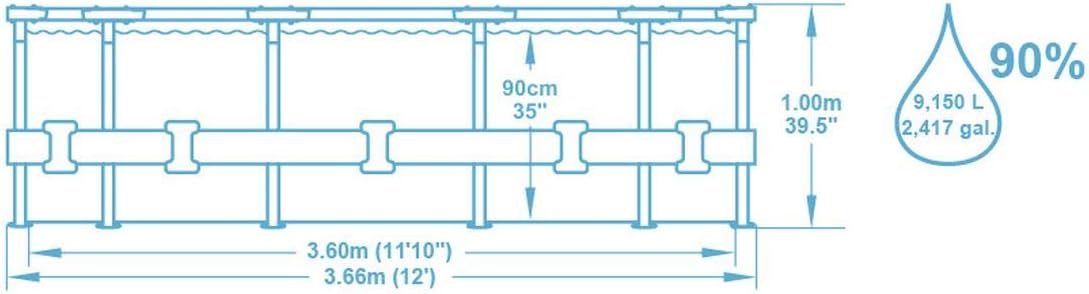 Bestway Power Steel Deluxe Piscine tubulaire ronde avec cadre en acier solide Kit complet Aspect rotin 366 x 100 cm, Marron