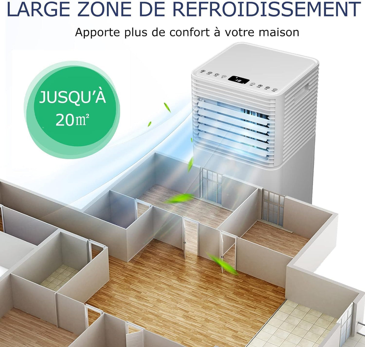 GOPLUS Climatiseur Mobile 9000BTU 2,6kW, Climatiseur 4 en 1 Fonction de Refroidissement, Déshumidification, Ventilation, Mode Nuit, Minuterie 24H, Contr?le Télécommande/écran, 20©O, Noir, R290