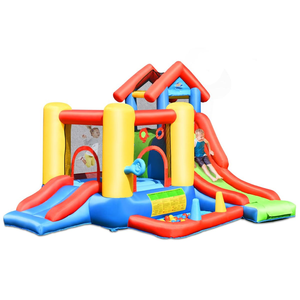 Chateau Gonflable 7 en 1 pour Enfant 3-10 Ans Toboggans Capacité 135kg en Tissu Oxford 356x289x233cm Multicolore