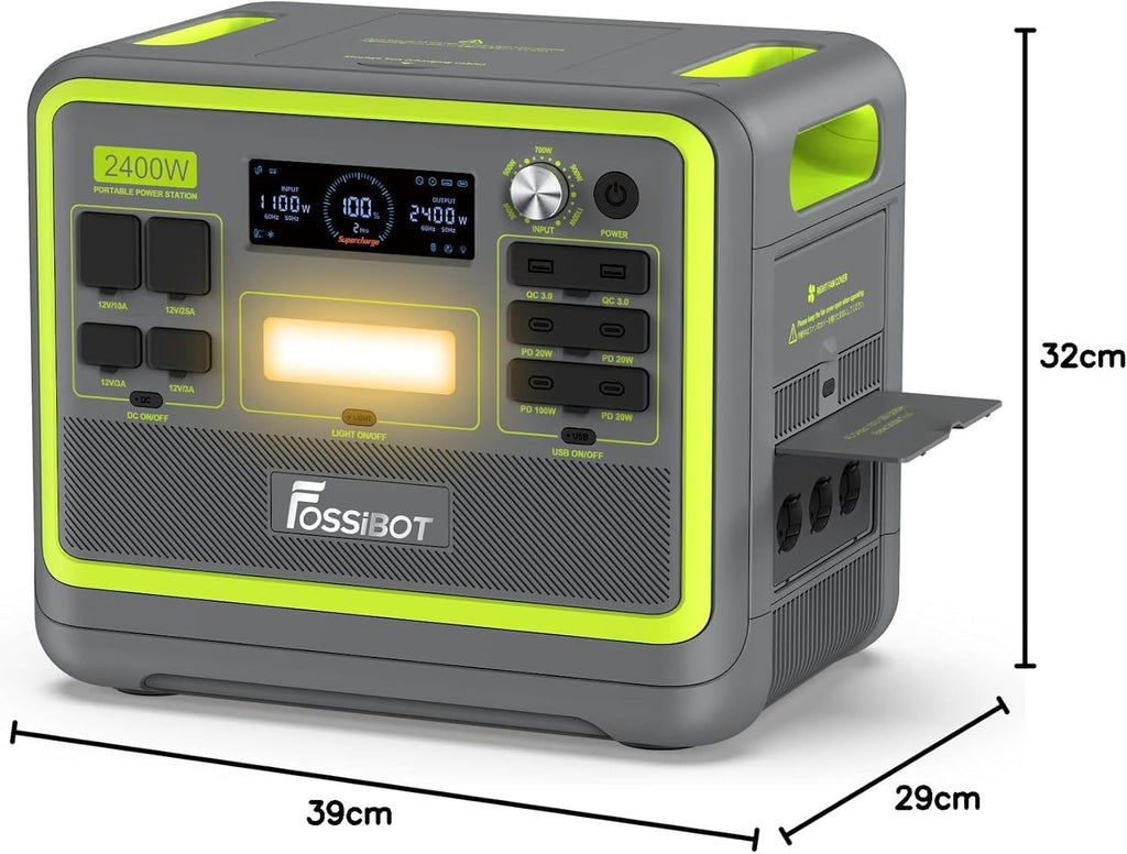 FOSSiBOT F2400 Station électrique portable CA 2400W (4800W Pic), Station Silencieux Solaire 2048Wh LiFePO4, Groupe Générateur électrique Onduleur Alimentation de Secours à Domicile Camping