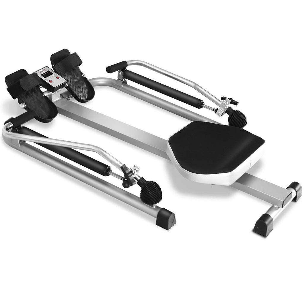 Rameur de Fitness Résistance Hydraulique Réglable 50kg Affichage LCD Pédale Antidérapante Charge de 100 kg Argenté