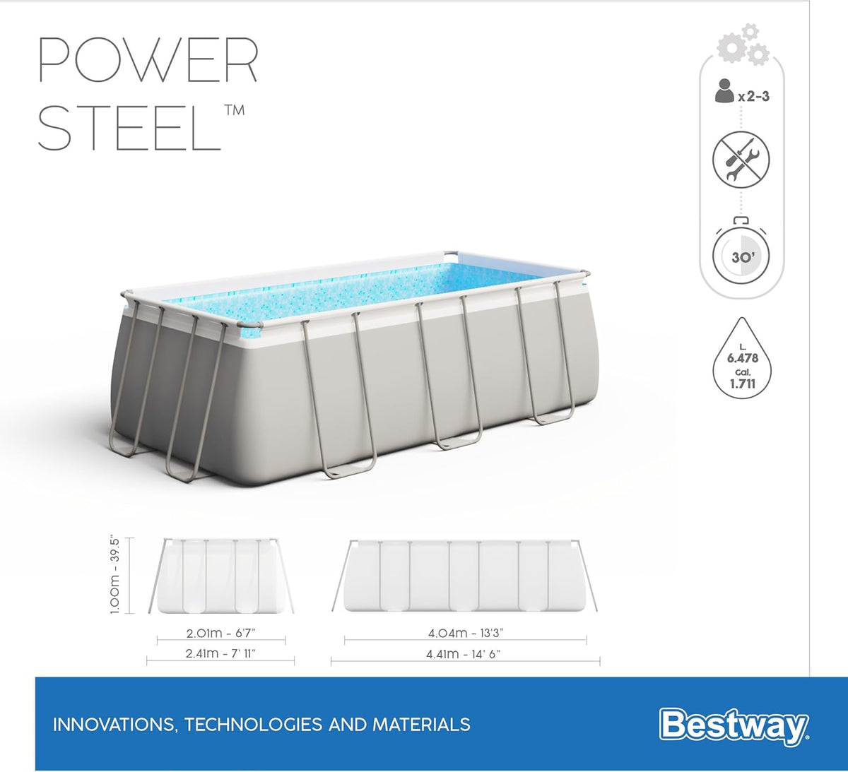 Piscine Hors Sol 404 x 201 x 100 cm BESTWAY Rectangulaire Power Steel? Piscine Tubulaire