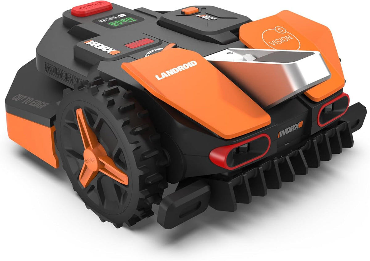 WORX LANDROID Vision WR206E.1, Robot Tondeuse sans Fil périphérique 600 m2 Surf.Max 700 m2, Installation en 30 Min, Caméra 4K + IA Adaptative, évite Tous Les Obstacles, Coupe des Bordures, Multizone