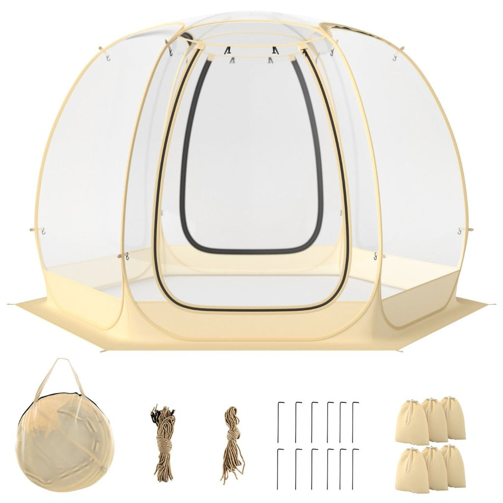 Tente Bulle à Ouverture Instantanée pour 6 à 10 Personnes Tente D?me d'Extérieur 328 x 328 cm Résistante Aux Intempéries Transparent