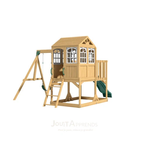 Aire de jeux enfant Montessori - 3 en 1 Balan?oire, Toboggan, Cabane en bois modulable