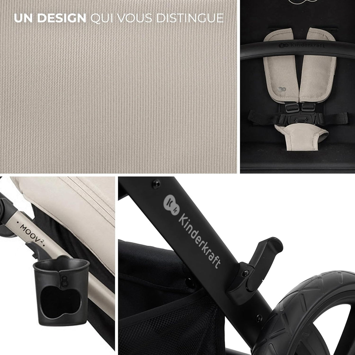 Kinderkraft MOOV2 Poussette 3 en 1, Système de voyage de la naissance à 27 kg, Siège auto Mink PRO I-Size inclus, Capote extensible avec filtre UPF50+, Accessoires pratiques, Gris