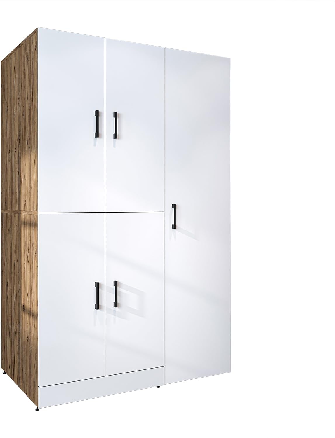 ROOMART Dora - Armoire de machine à laver - Pour sèche-linge et machine à laver - En 4 couleurs - Avec portes et panneau coulissant - Blanc - Chêne blanc - Chêne anthracite - Chêne blanc (chêne blanc)
