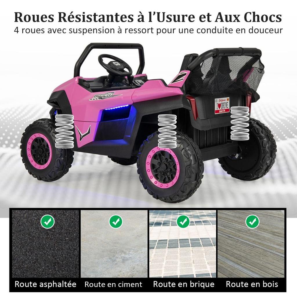 Voiture électrique Enfant 12 V Télécommande pour 3-8 Ans 2 Vitesses Ressort de Suspension Charge 59KG 118x74x71CM Noir/Rose/Rouge