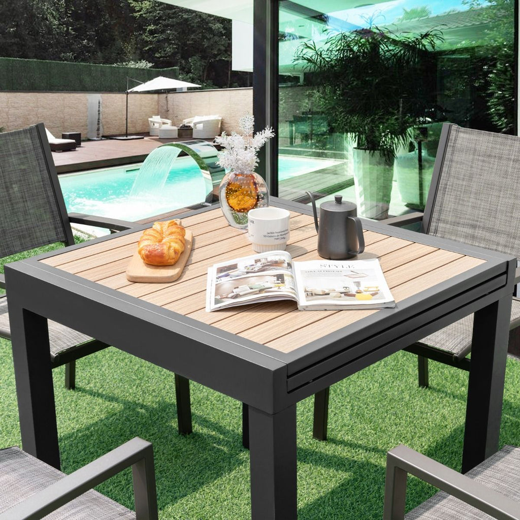 Table de Jardin Extensible en Aluminium Ajustable de 80 à 160 CM Table à Manger Extérieure Rectangulaire pour 4-6 Personnes Naturel
