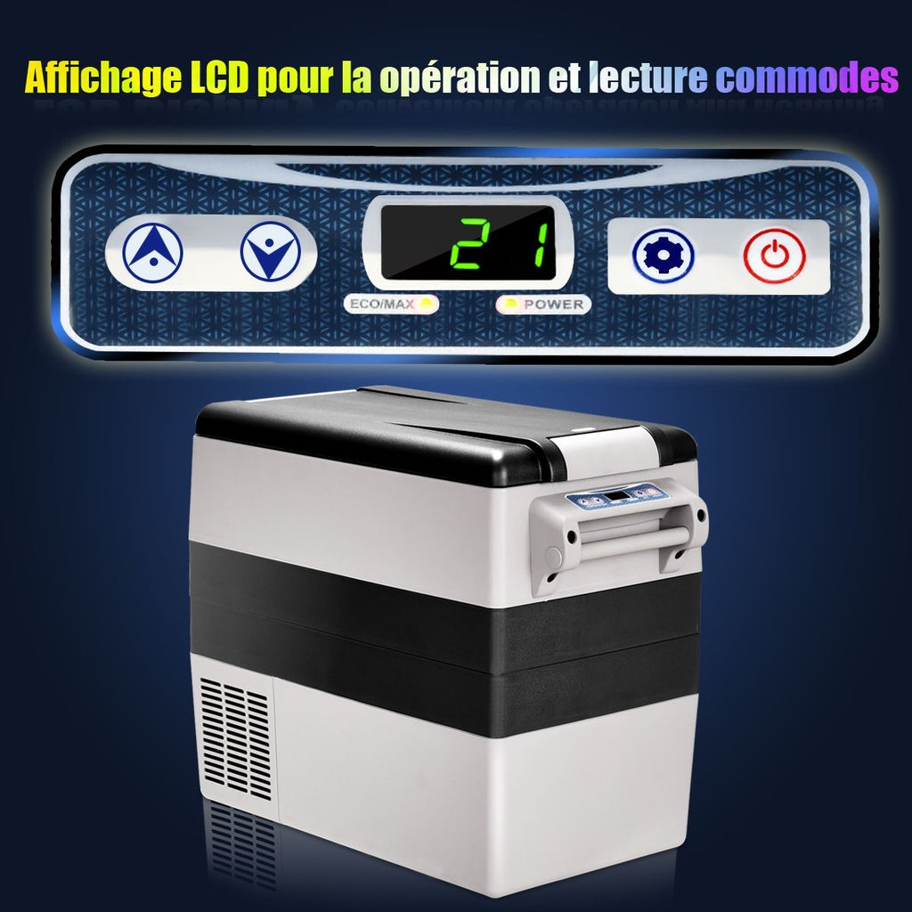 Réfrigérateur 52l de Voiture -20°C/+10°C Mini Réfrigérateur Portable Ecran Lcd Adaptateur 69x34,5x52,5cm Noir+Gris