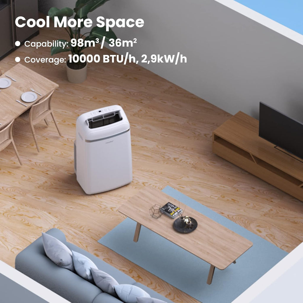 COMFEE' Climatiseur Mobile 9000 BTU/h 2,6kW, 3-EN-1 Refroidisseur Déshumidificateur Ventilateur, Fonction Follow me, Minuterie, Mode nuit, Pour salon et maison de 33©O/88m3, MPPH-09CRN7, R290