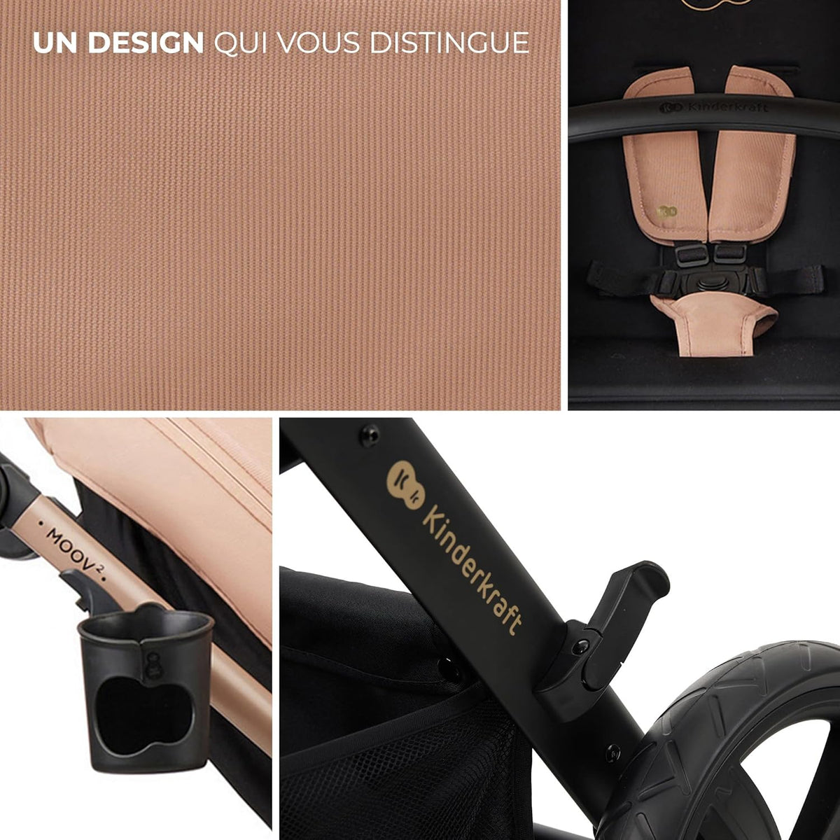 Kinderkraft MOOV2 Poussette 3 en 1, Système de voyage de la naissance à 27 kg, Siège auto Mink PRO I-Size inclus, Capote extensible avec filtre UPF50+, Accessoires pratiques, Gris