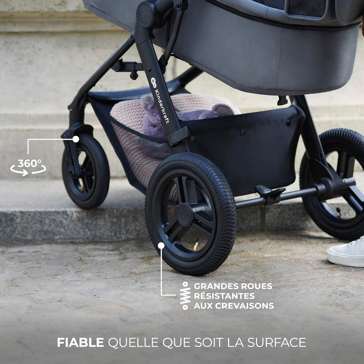 Kinderkraft MOOV2 Poussette 3 en 1, Système de voyage de la naissance à 27 kg, Siège auto Mink PRO I-Size inclus, Capote extensible avec filtre UPF50+, Accessoires pratiques, Gris