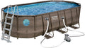 Bestway 56946 Piscine Power Steel? Swim Vista ovale 488 x 305 x 107 cm motif rotin avec hublots, filtration à sable, échelle, bache et diffuseur Chemconnect?