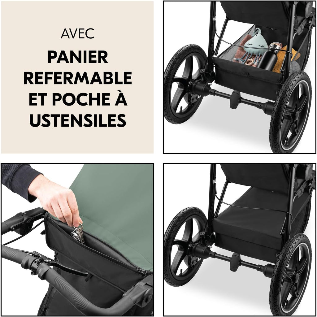 hauck Poussette 3 Roues Runner 3, Tout Terrain avec Roues XL Gonflables, Jusqu'à 22 kg, Frein à Main, Suspension, Canopy UPF 50+, Pliable, Panier, Position Allongée, Porte-Gobelet (Jungle Green)