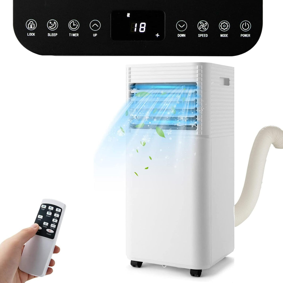 GOPLUS Climatiseur Mobile 9000BTU 2,6kW, Climatiseur 4 en 1 Fonction de Refroidissement, Déshumidification, Ventilation, Mode Nuit, Minuterie 24H, Contr?le Télécommande/écran, 20©O, Noir, R290