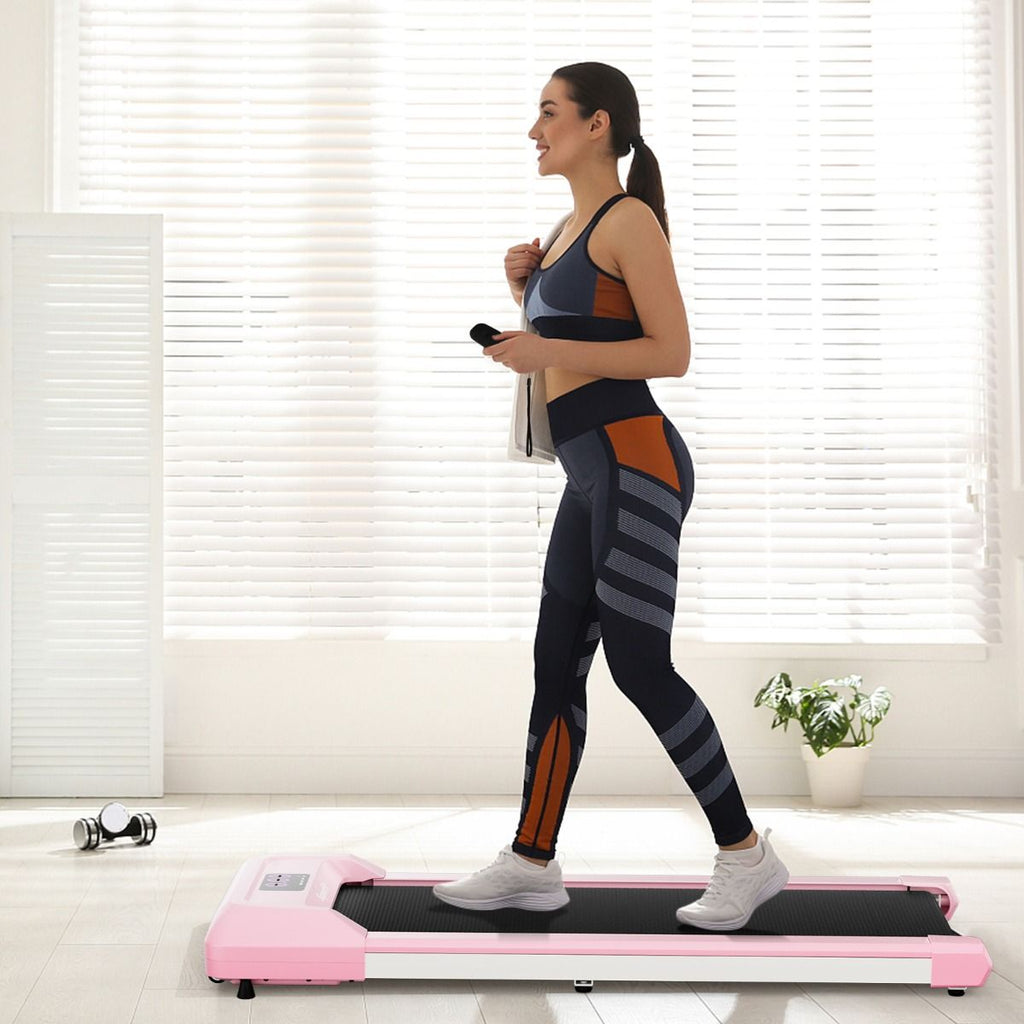 Tapis de Course Mince Tapis de Jogging avec Capacité de 120 Kg Télécommande et écran Led Inclinable à Roulettes Tapis de Course à Glisser Gris/Noir/Rose