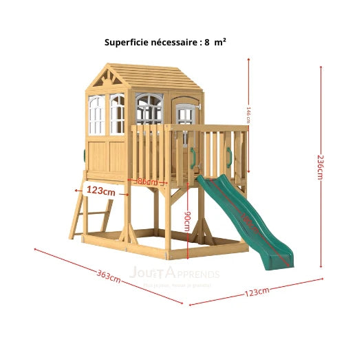 Aire de jeux enfant Montessori - 3 en 1 Balan?oire, Toboggan, Cabane en bois modulable